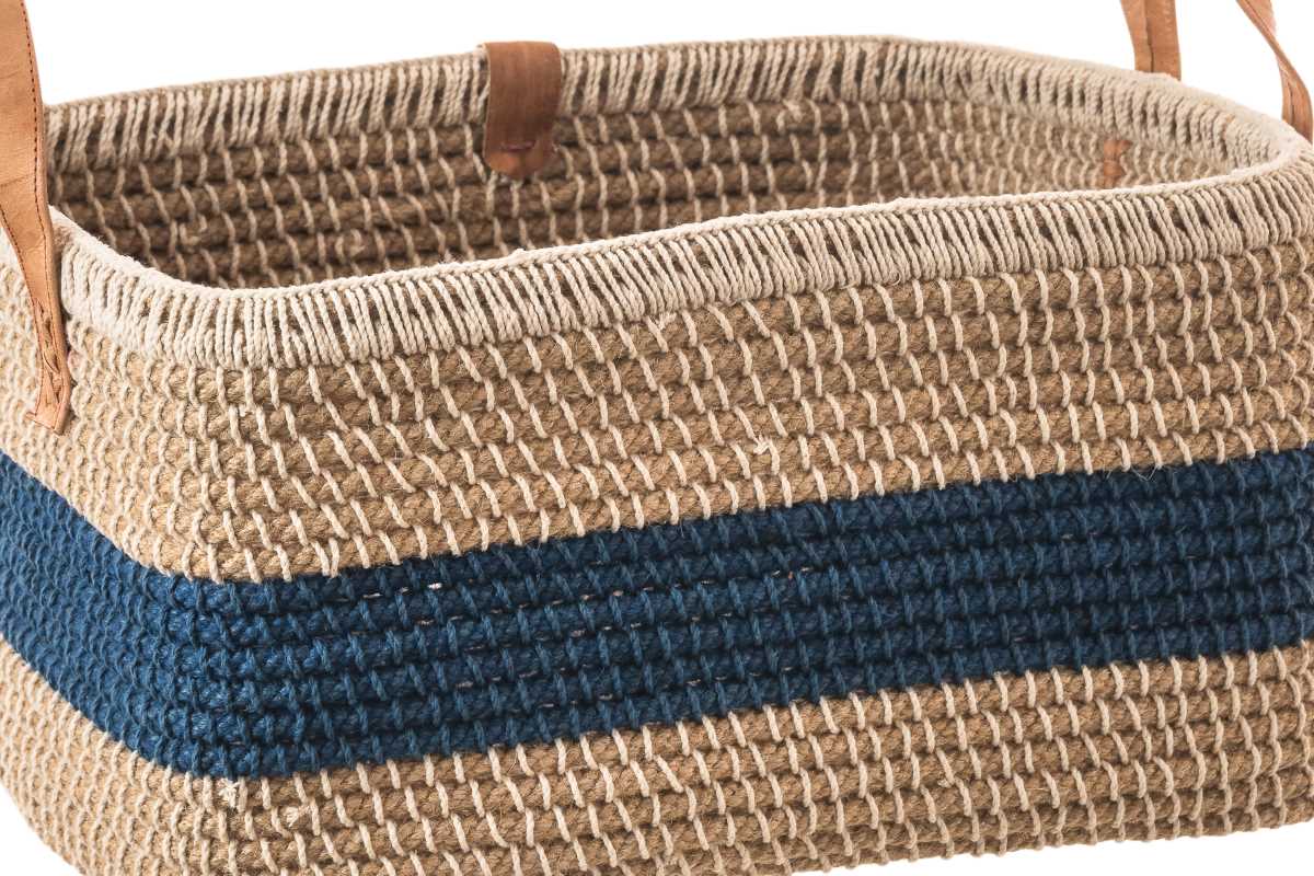 Jute Midnight Blue Stripe Rectangular Basket