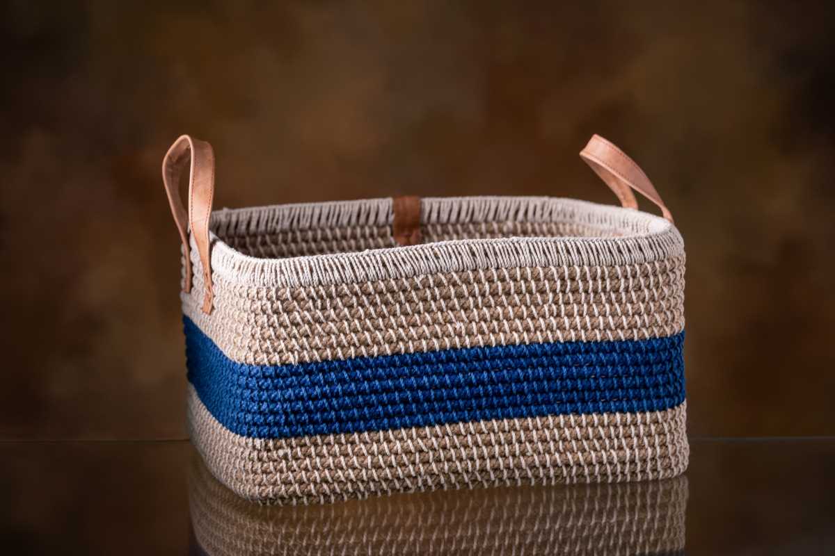 Jute Midnight Blue Stripe Rectangular Basket