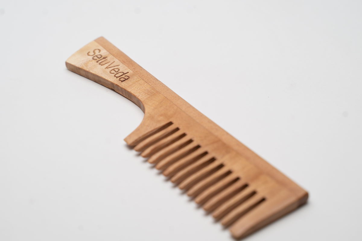 Anti-Dandruff & Non Static Neem Wood Comb with Handle