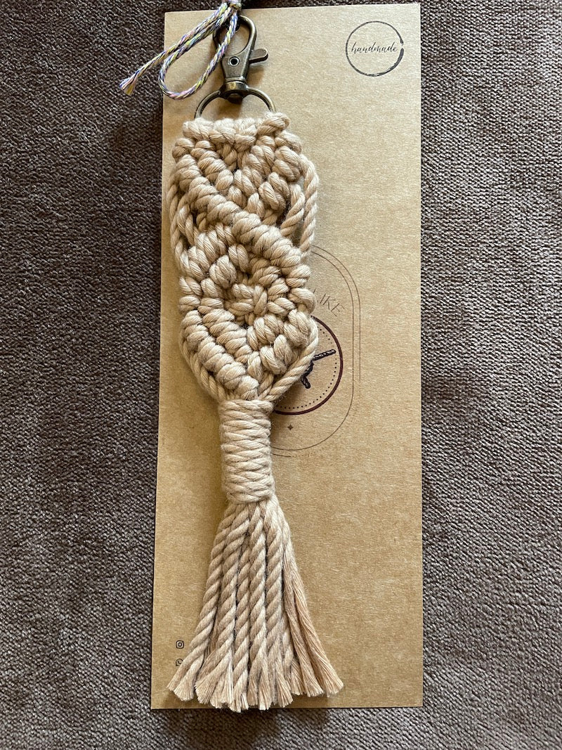 Handcrafted Knotted Natural Macrame Cotton Key Chain with lobster clasp RUNNING HITCH KNOTS