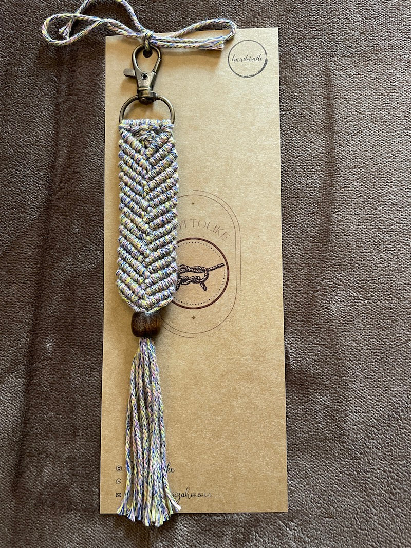 Handcrafted Knotted Natural Macrame Cotton Key Chain with lobster clasp PASTEL