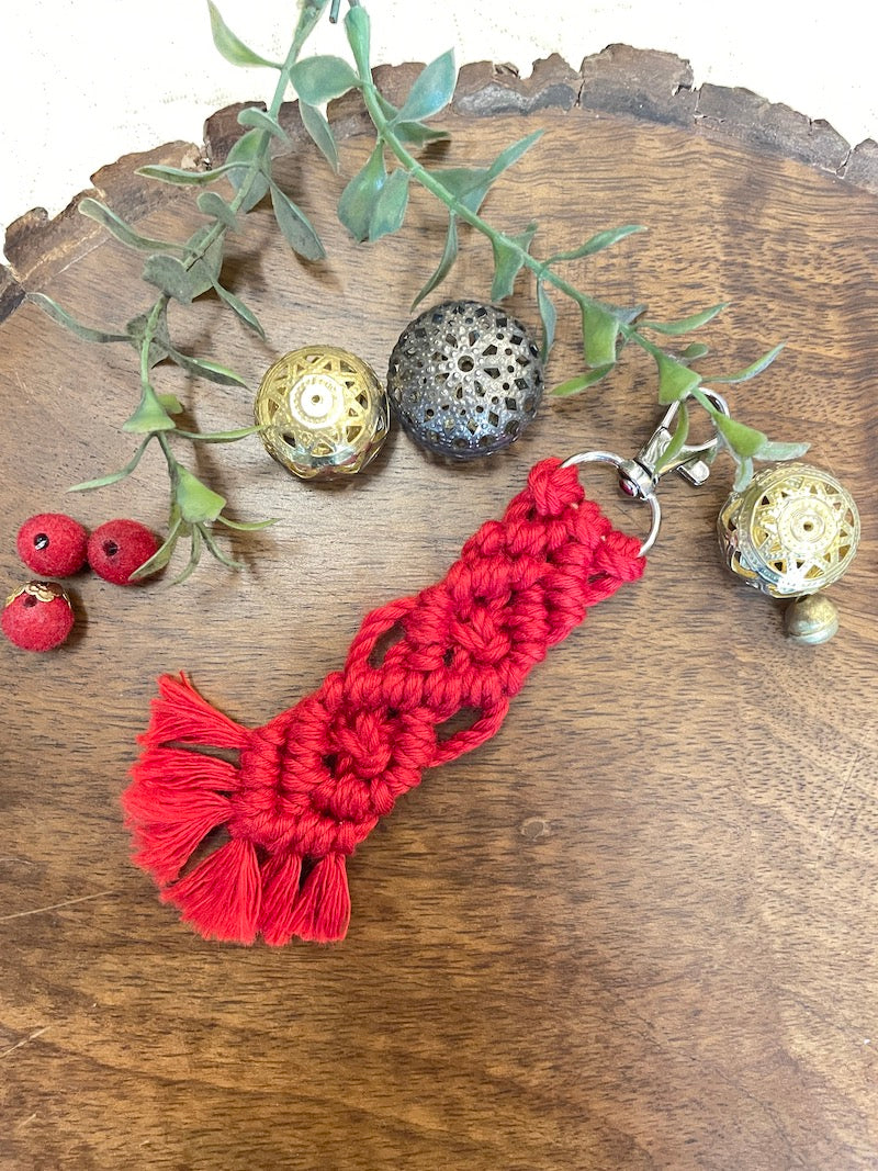Red Handcrafted Cotton Key Chain with Lobster Clasp