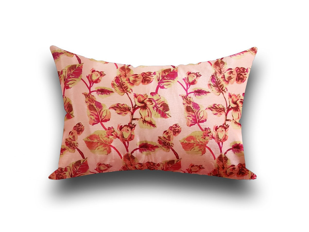 Floral Printed Peach-Pink Cushion Cover