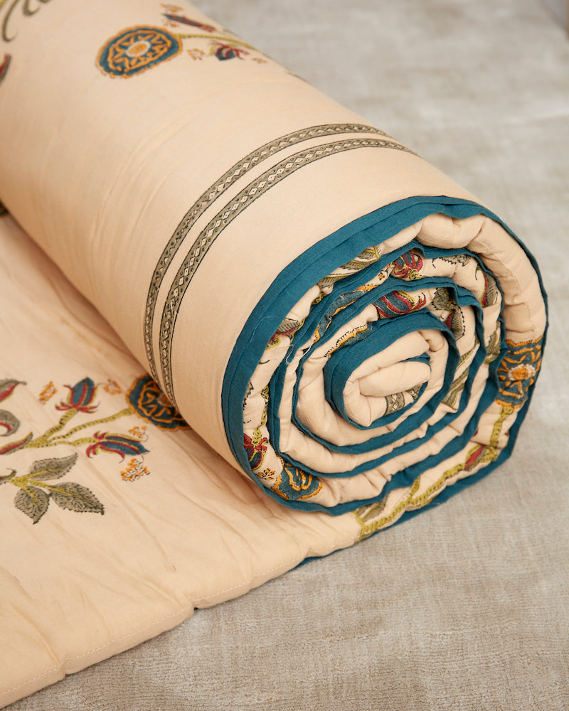 Coffee Color Handblock Mul Cotton Quilt