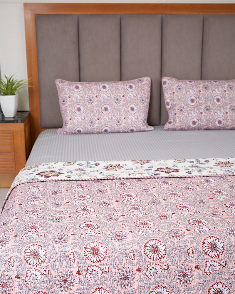 Pink Reversible Quilted Bedcover (Double Bed - 90X108)