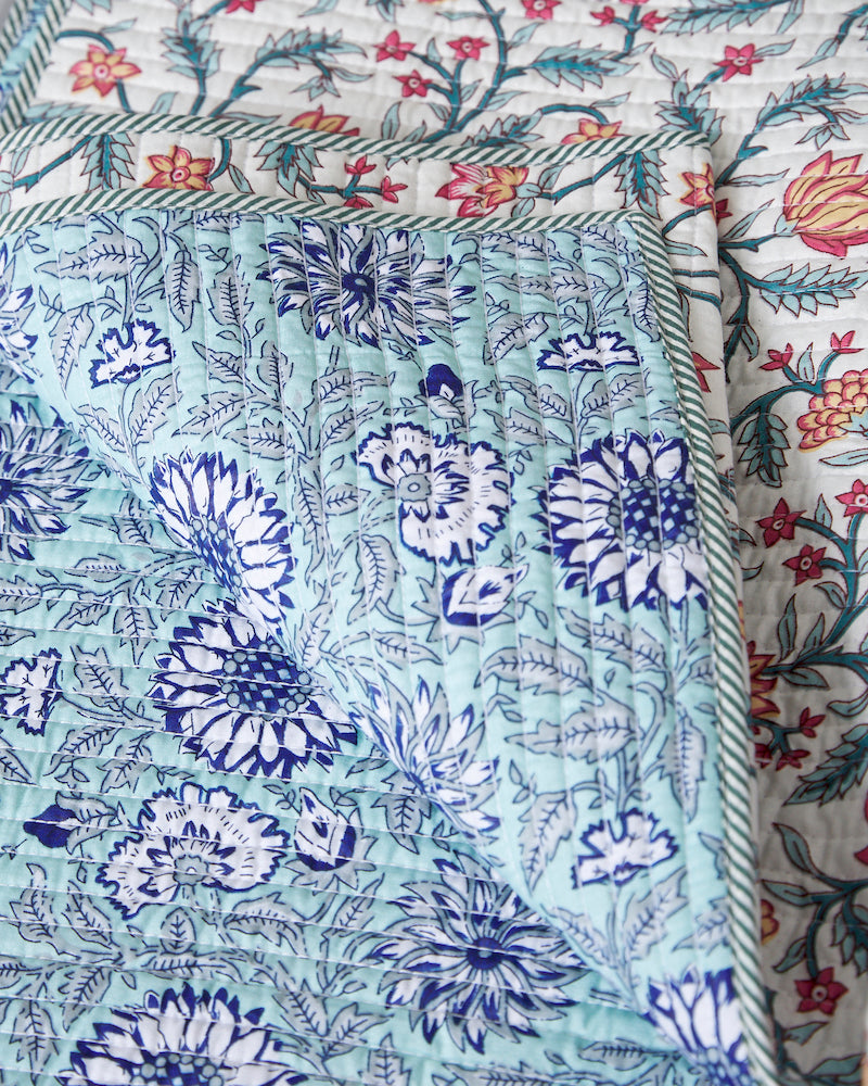 Floral Reversible Quilted Double Bedcover (Queen Size)