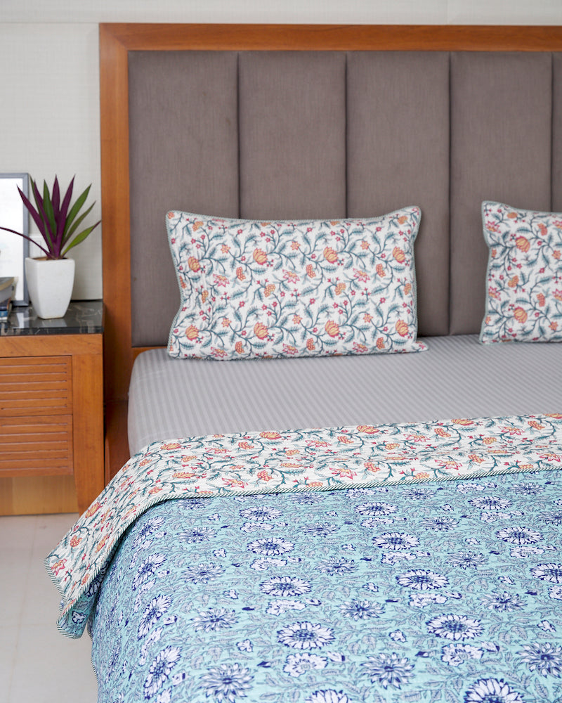 Floral Reversible Quilted Double Bedcover (Queen Size)