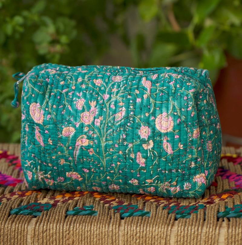 Green Waterproof Handblock Print Utility Bag