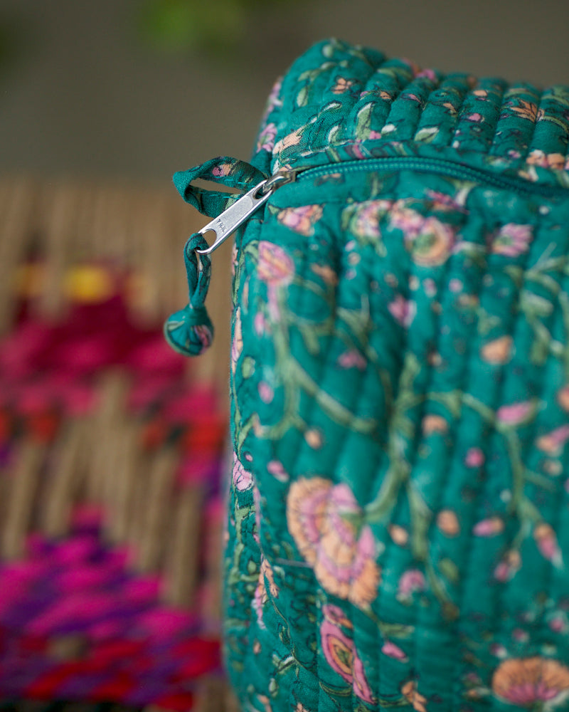 Green Waterproof Handblock Print Utility Bag