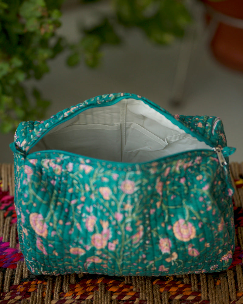 Green Waterproof Handblock Print Utility Bag