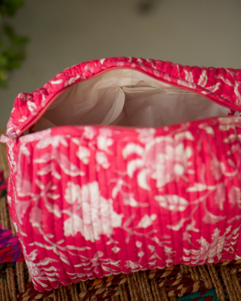 Pink Handblock Printed Cotton Utility Bag