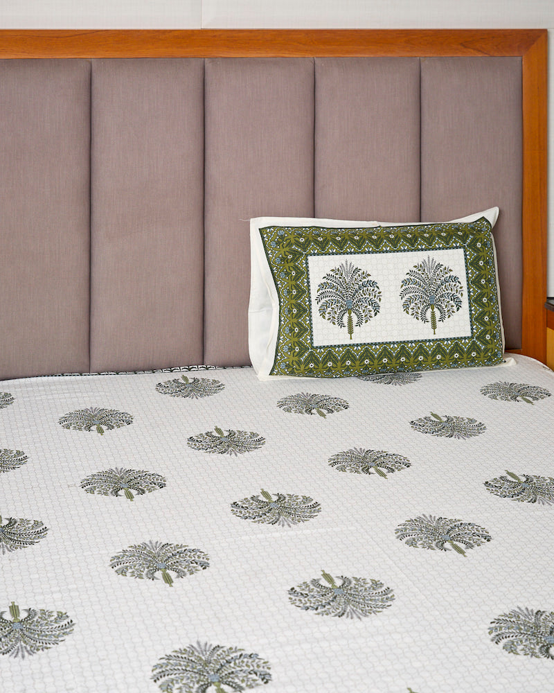 Handblock Palm Print Bedsheet with Pillow Covers(108" X 108")