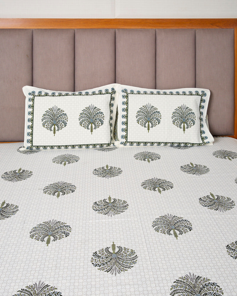 Handblock Palm Print Bedsheet with Pillow Covers(108" X 108")