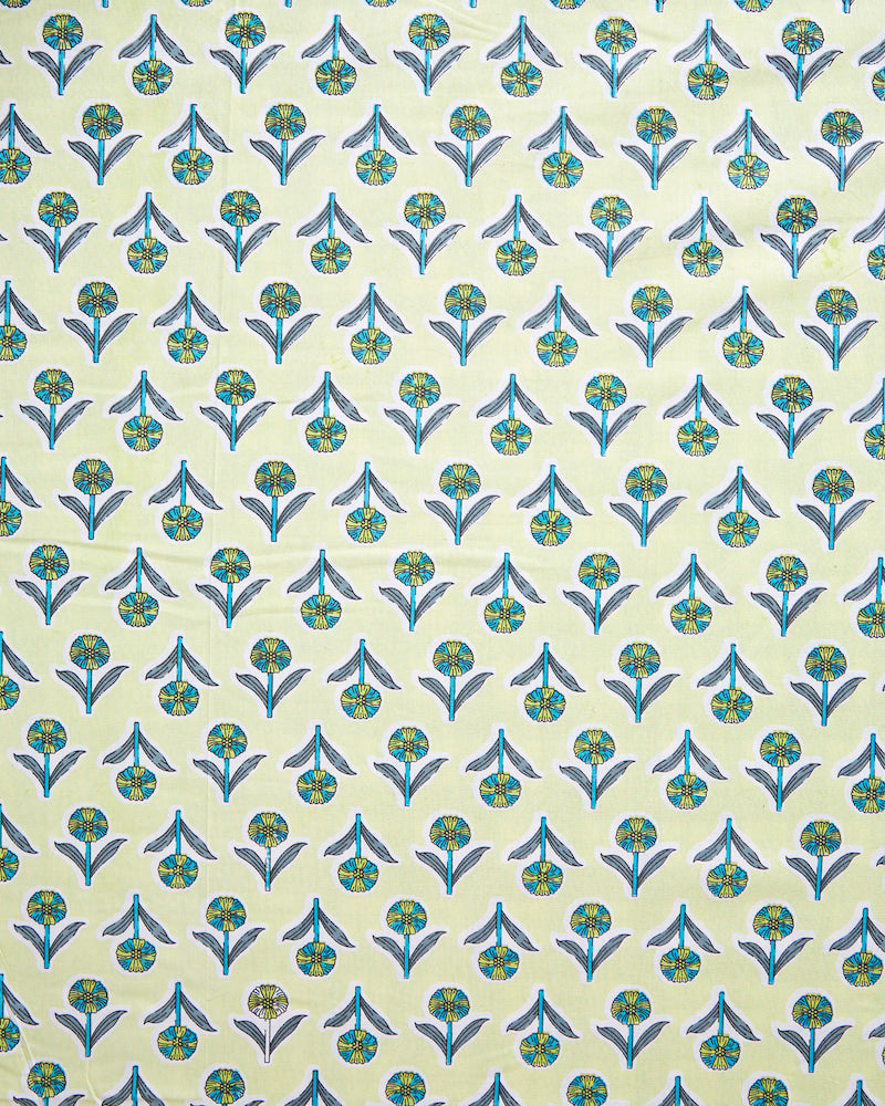 Green Handblock Printed Queen Bedsheet with Pillow Covers (90" X 108")