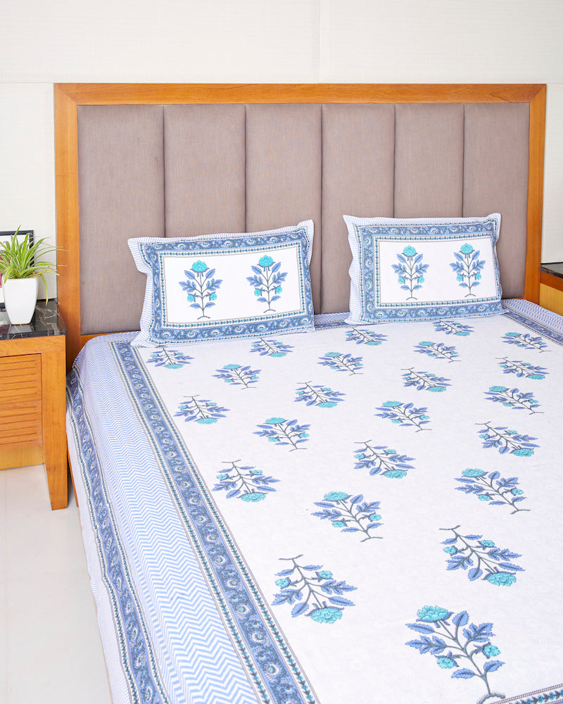White Printed Queen Bedsheet with Pillow Covers (90" X 108")
