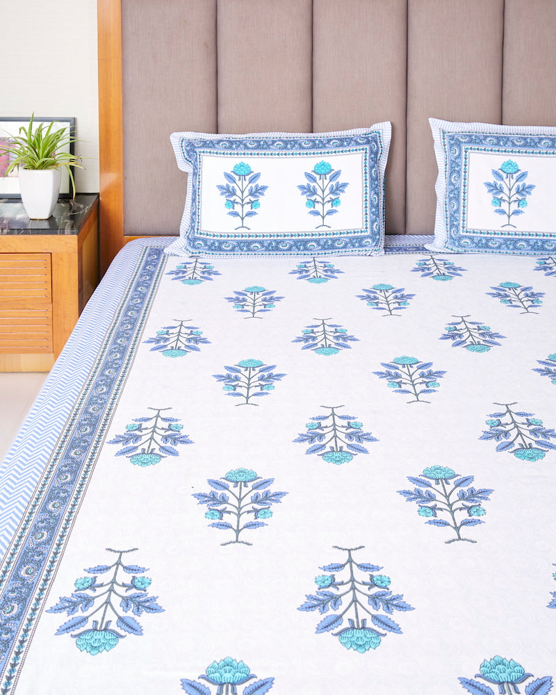 White Printed Queen Bedsheet with Pillow Covers (90" X 108")