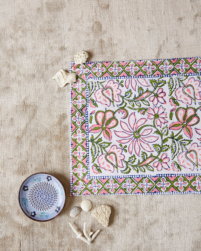 Floral Handblock Printed Table Mat & Napkins (Set of 6)