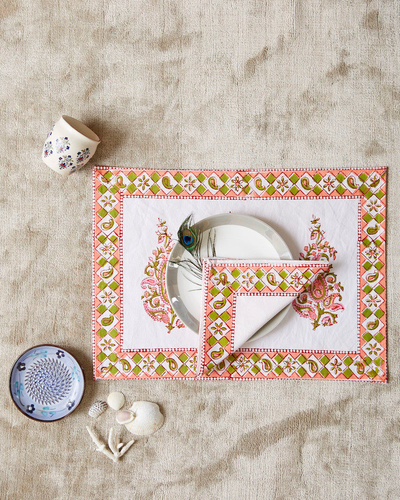 Handblock Printed Table Mat & Napkins (Set of 6)
