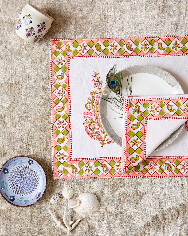 Handblock Printed Table Mat & Napkins (Set of 6)