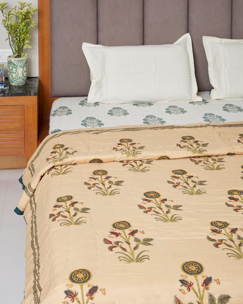 Coffee Color Handblock Mul Cotton Quilt