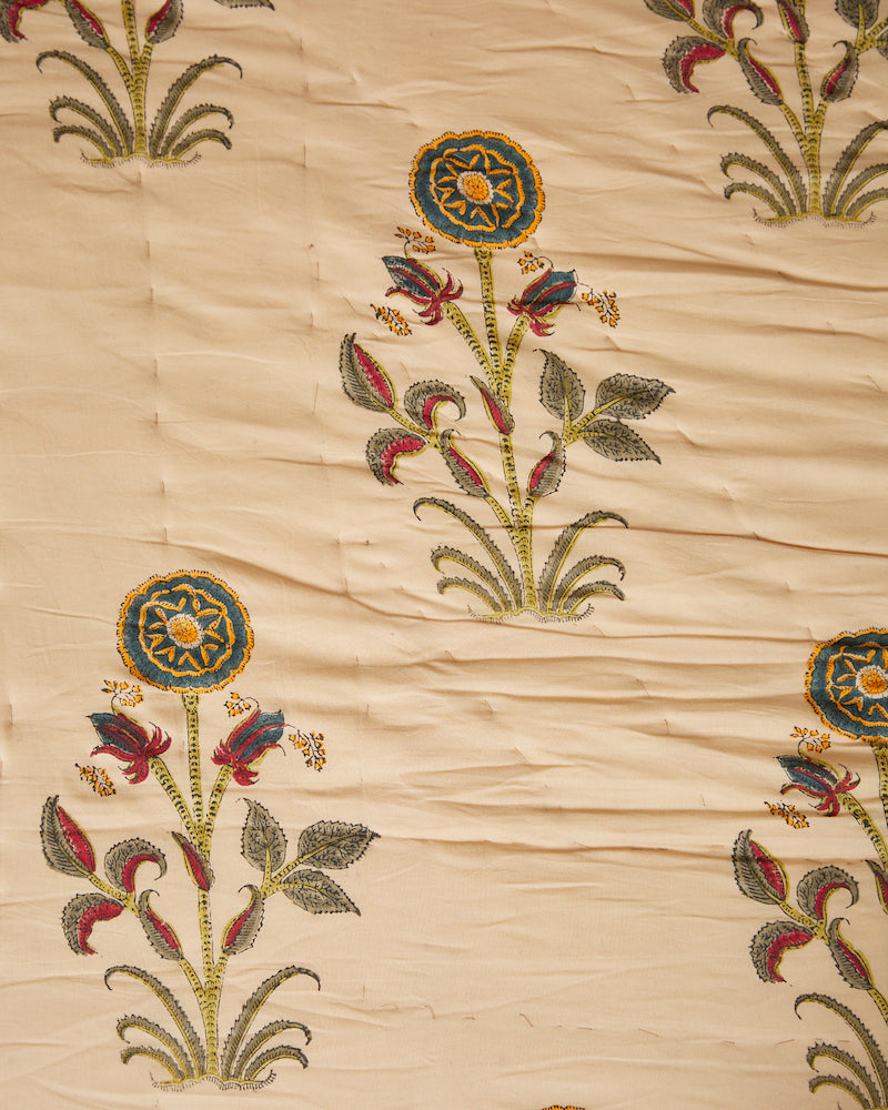 Coffee Color Handblock Mul Cotton Quilt