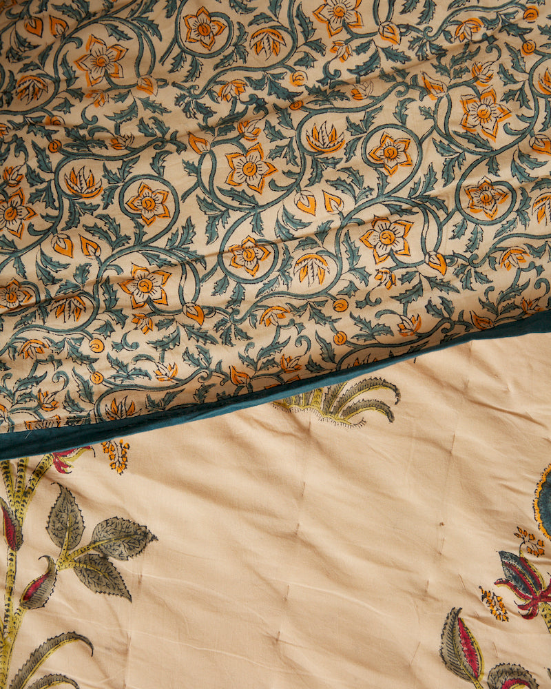 Coffee Color Handblock Mul Cotton Quilt