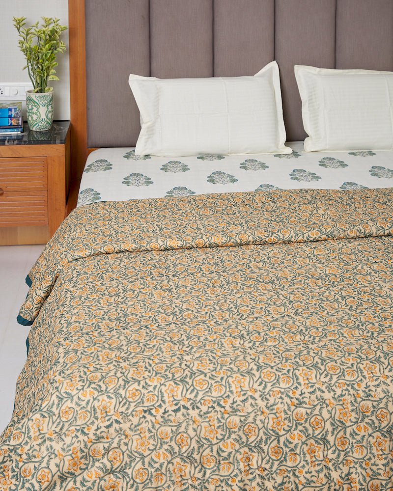 Coffee Color Handblock Mul Cotton Quilt