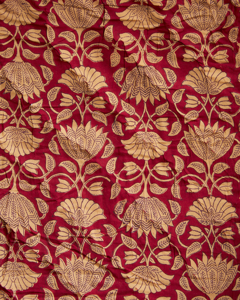 Red Handblock Print Single Bed Quilt (90" X 60")