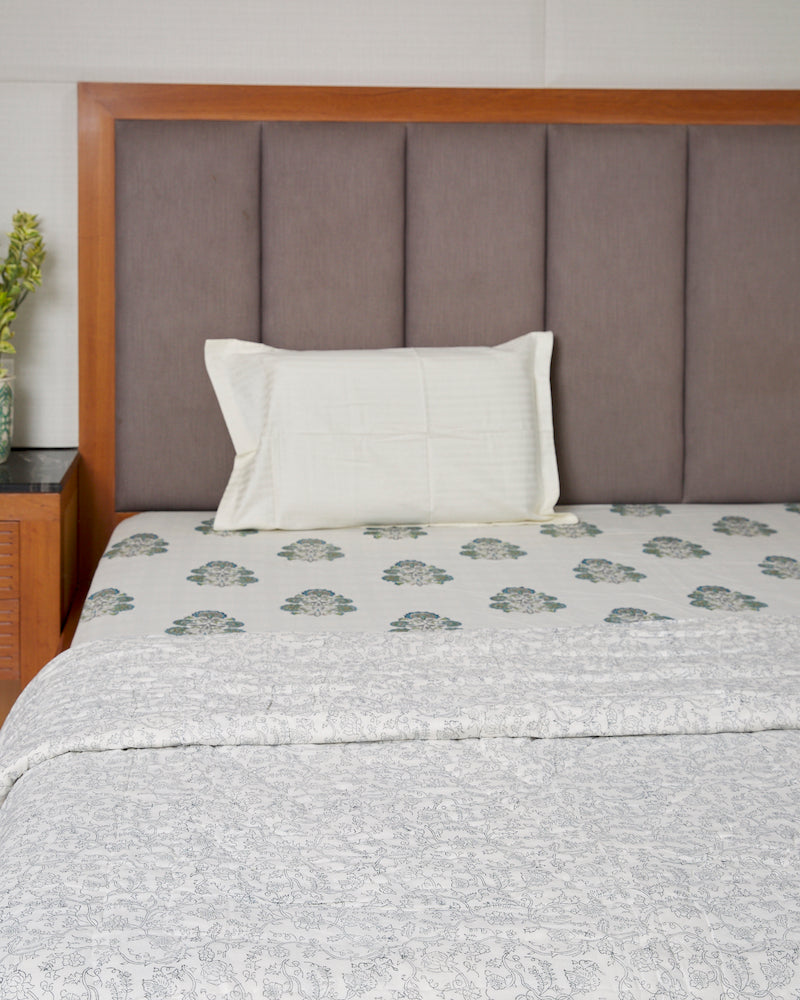 Handblock Printed Single Bed Quilt (60" X 90")