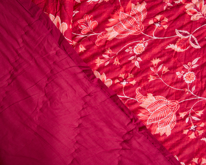 Red Double Bed Handblock Quilt (90" X 100")