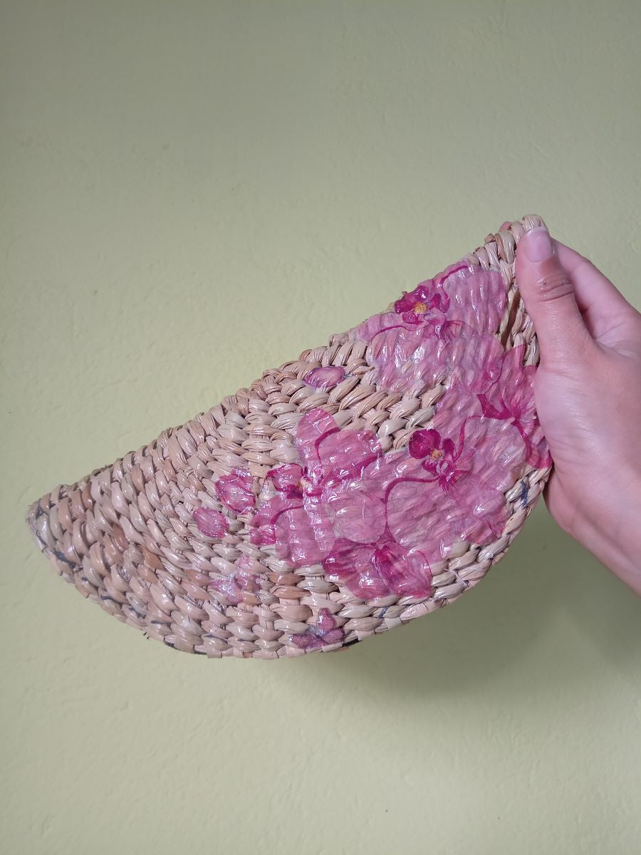 Crescent Shaped Kouna Purse With Orchid Print