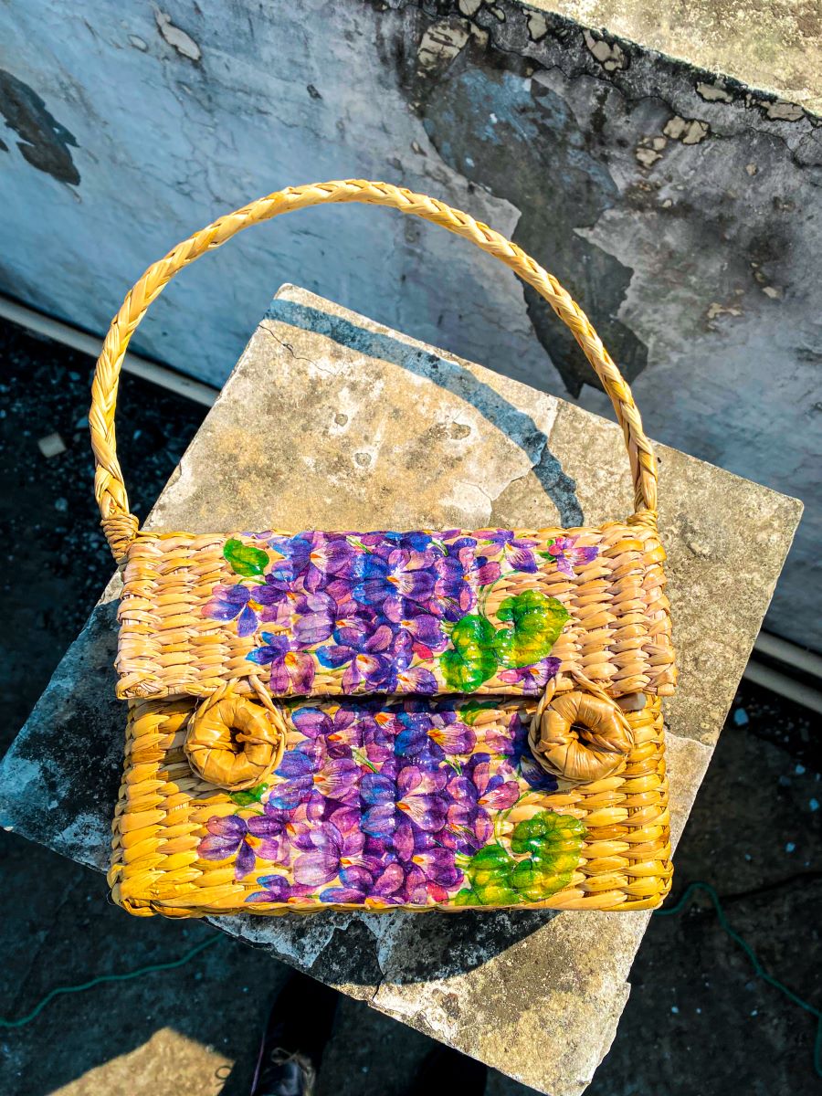 Small Square Kouna Bag With Lock And Hydrangea Print