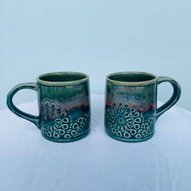 Large Flower Ceramic Mugs (Set of 2)