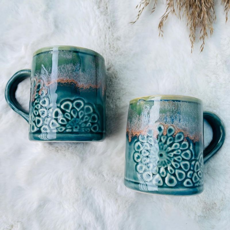 Large Flower Ceramic Mugs (Set of 2)