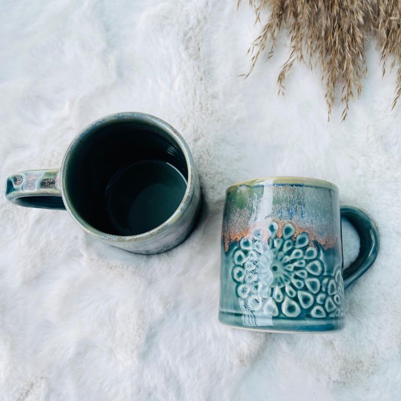 Large Flower Ceramic Mugs (Set of 2)