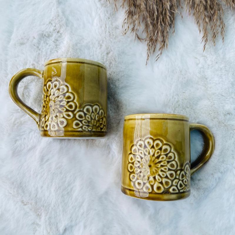 Large Flower Ceramic Mugs (Set of 2)
