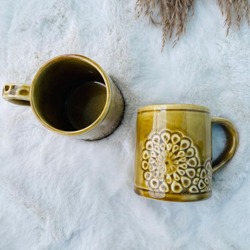 Large Flower Ceramic Mugs (Set of 2)