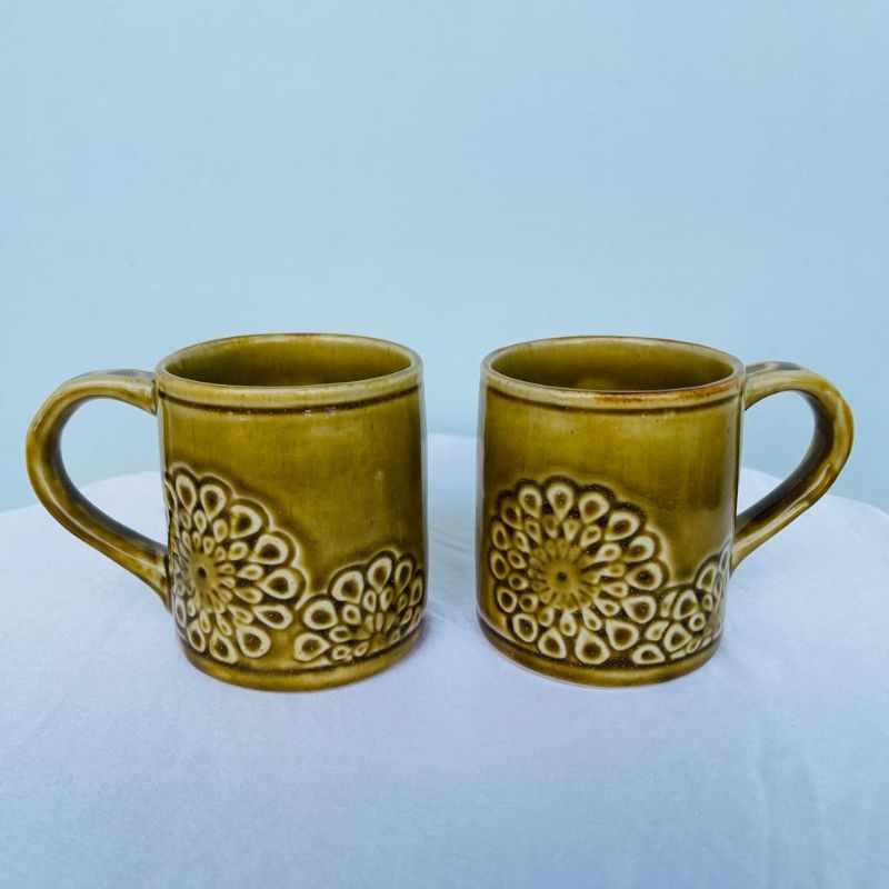 Large Flower Ceramic Mugs (Set of 2)