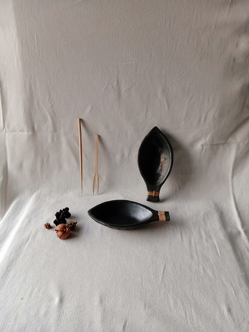 Matsya Longpi Black Pottery Serving Bowls (Set of 2)