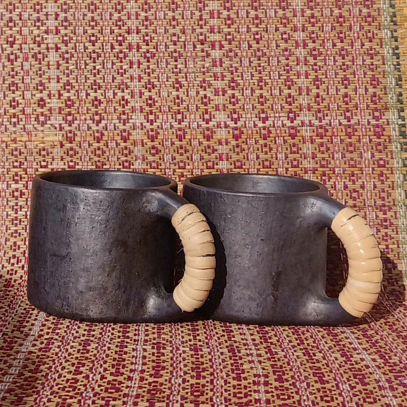 Black Longpi Pottery Coffee Mugs (Set of 2)