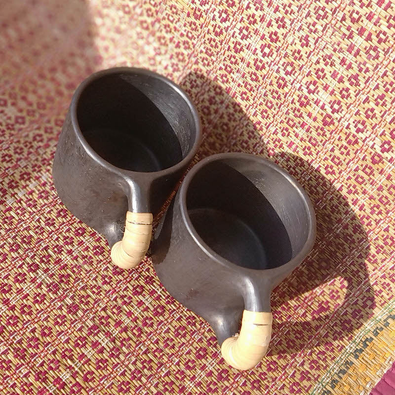 Black Longpi Pottery Coffee Mugs (Set of 2)