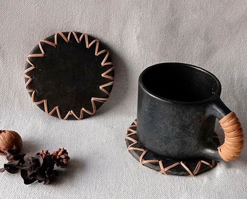 Longpi Black Pottery Round Coasters (Set of 2)