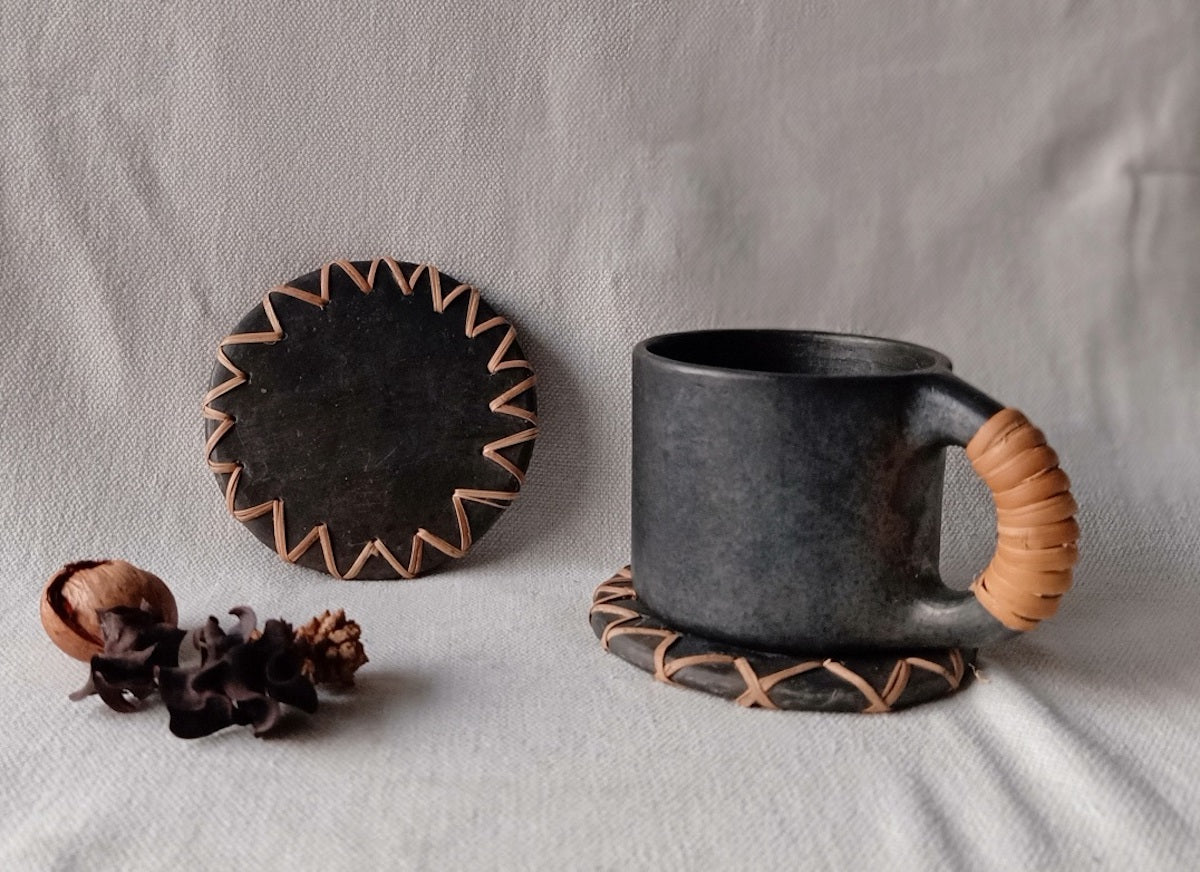 Longpi Black Pottery Round Coasters (Set of 2)