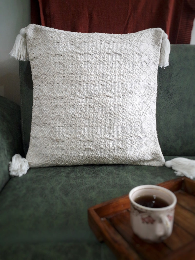 White Bohemian Cushion Cover (16" X 16")