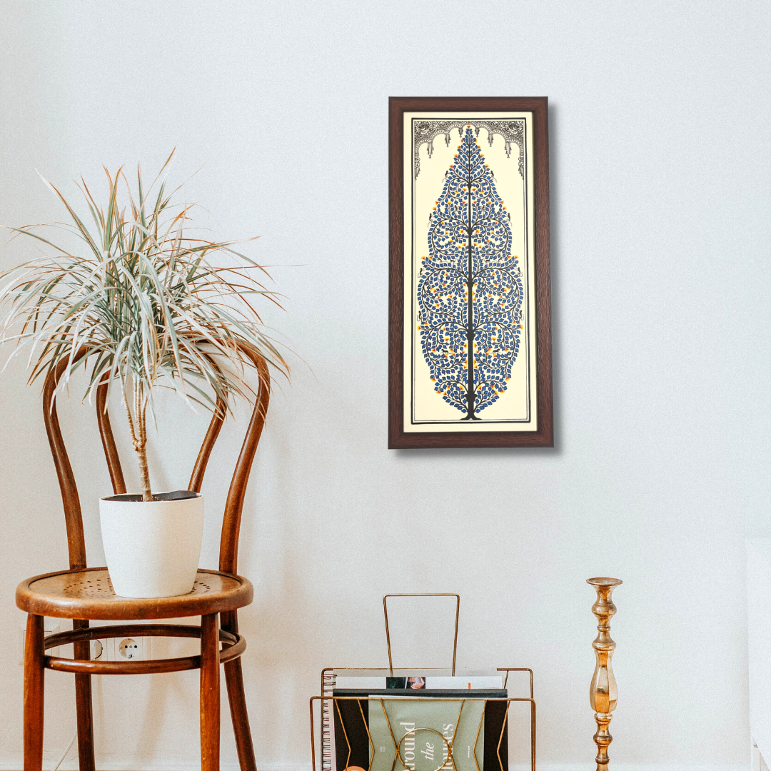 Blue Tree of Life Tussar Silk Picture Frame | Pattachitra Painting