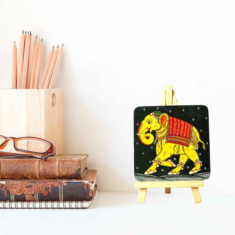 Yellow Pattachitra Elephant Painting