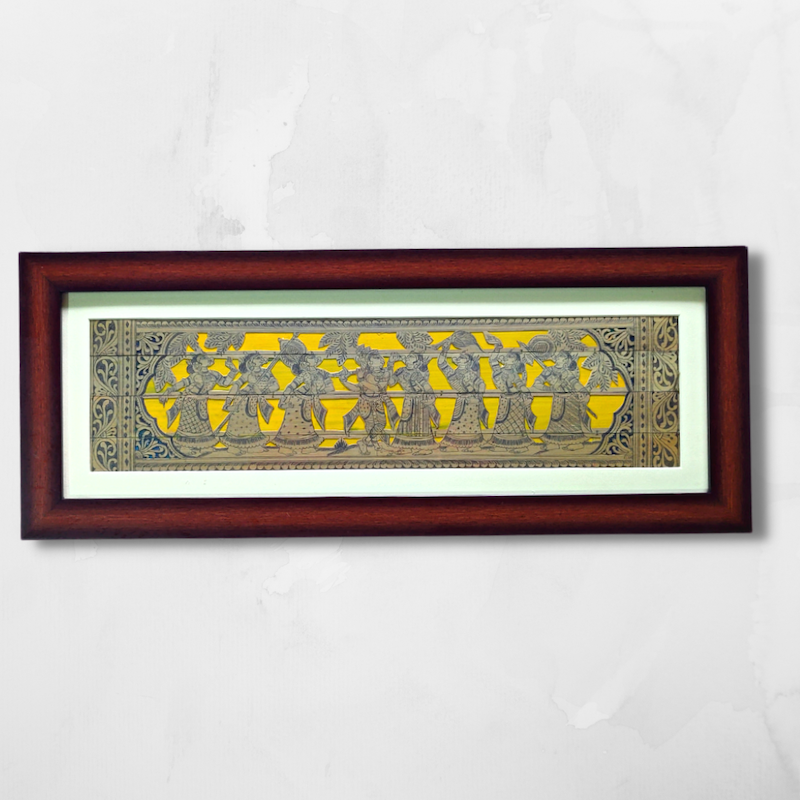 Krishna Rasleela Palm Leaf Engraving Framed Art