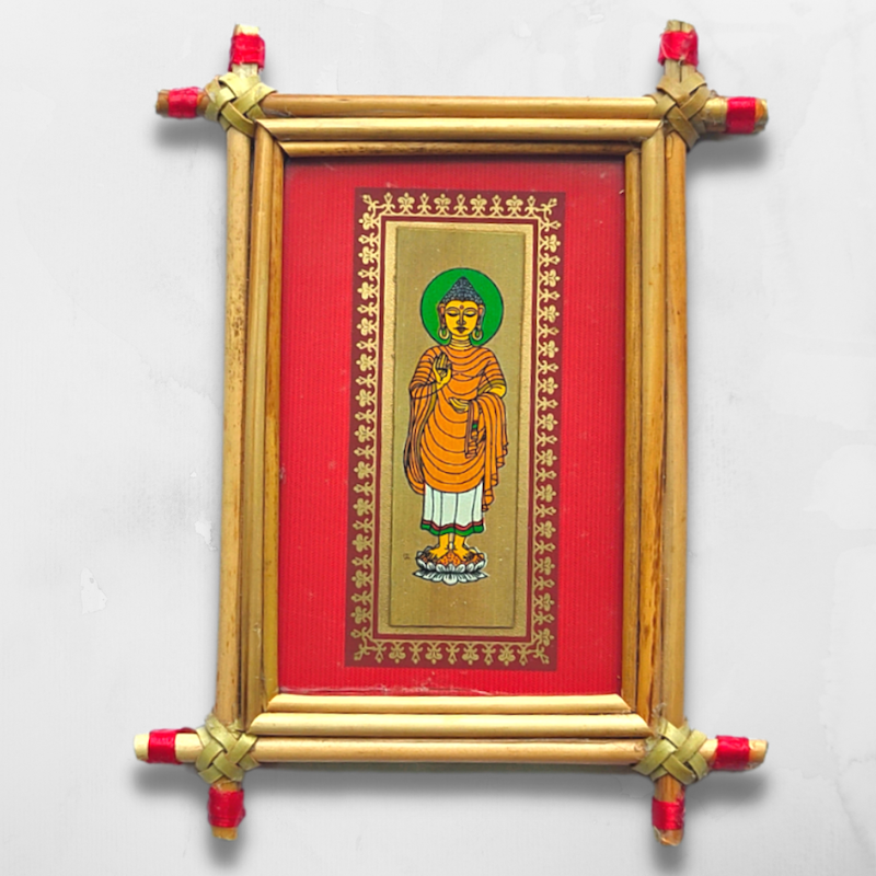 Red Handprinted Meditative Standing Buddha Picture