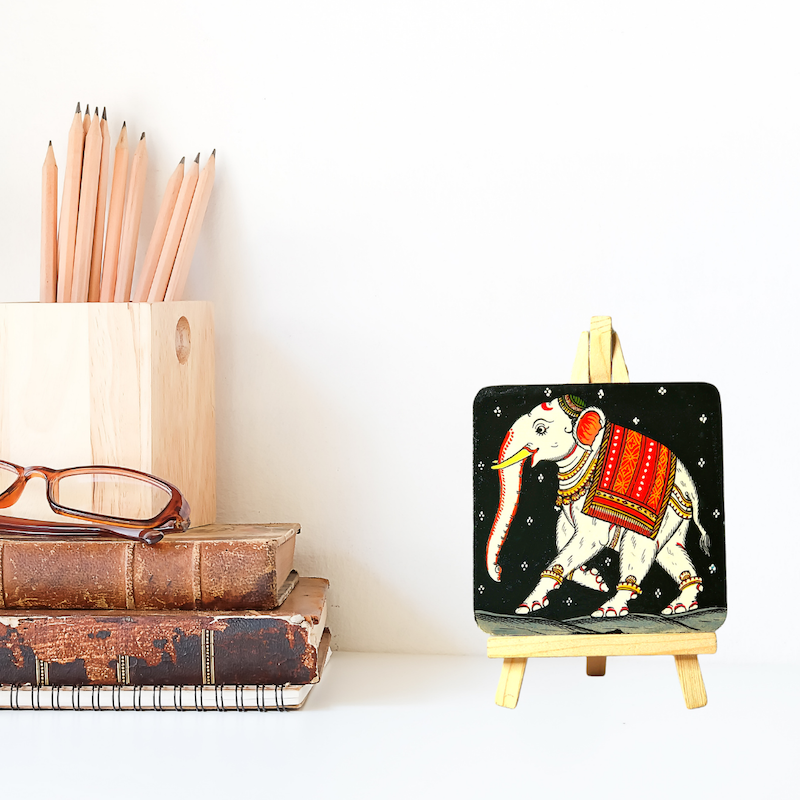 Off White Pattachitra Elephant Painting