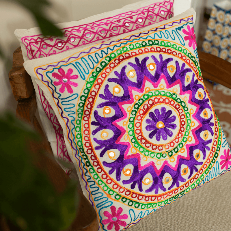 Mandala Aari Embroidered Cushion Covers (Set Of 2)